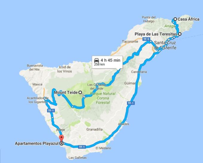 Tenerife roadtrip map